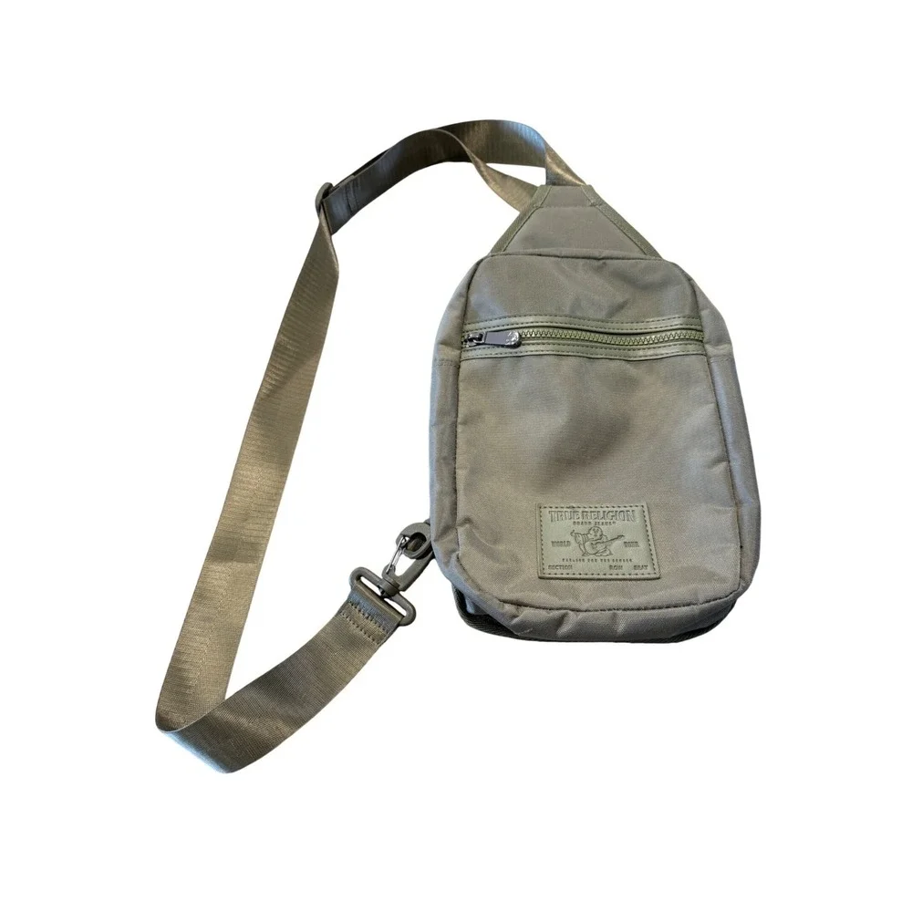 True Religion Olive Green Canvas Crossbody Sling Bag Tactical Streetwear‎ Small